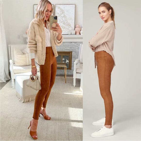 Spanx faux suede leggings small rich caramel NEW small - Picture 2 of 13